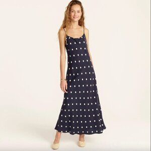 J Crew Gwyneth Cupro-blend slip dress in Navy Dots Size 2